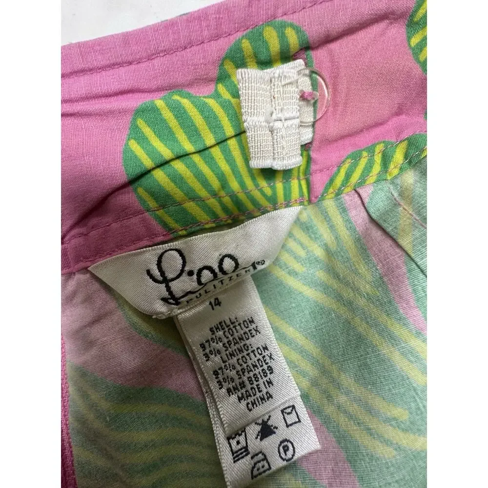 Lilly Pulitzer Skirt Womens 14 Pink Green Floral Mini Cotton Preppy Resort
